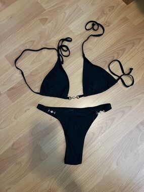 Black Triangle Tie Bikini Set - Women Swim